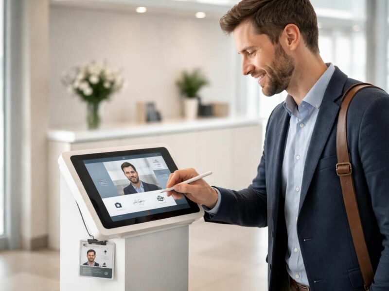 Réception : iPad en borne visiteurs avec signature photo et badge