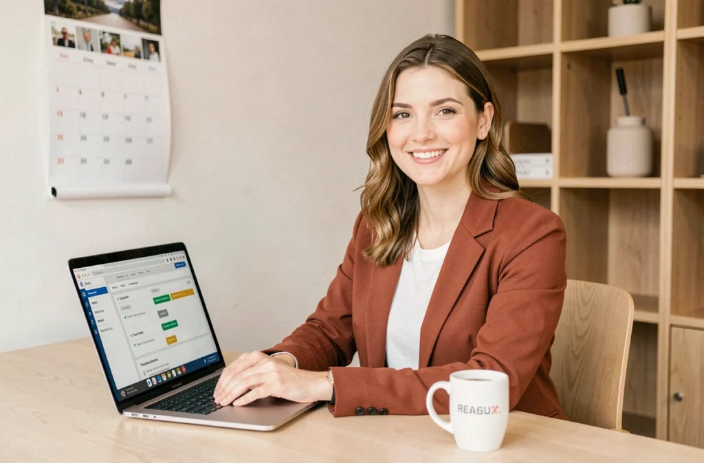 Chef de projet de l'Agence Rosko gérant le planning de création d'un site internet depuis son bureau scandinave