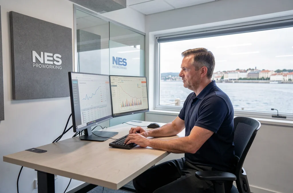 Professionnel en télétravail chez NES Proworking à Dieppe avec vue sur la côte normande