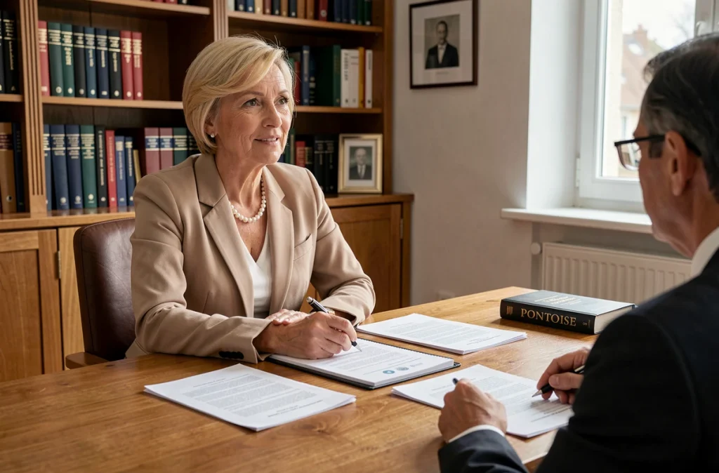 Sabine Doucinaud, avocate en droit du travail à Pontoise, en consultation avec un client dans son cabinet